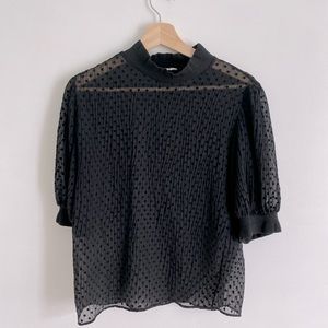 Sexy see through black top with polka dot print- mesh